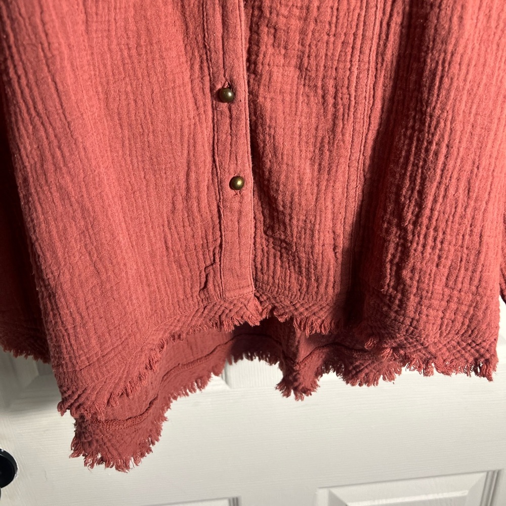 Bke Red Rust Patterned Button-Up Shirt Western Az… - image 4